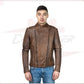Men's Perfecto Jacket in Genuine Brown Leather CROSSOVER RACEWEARS