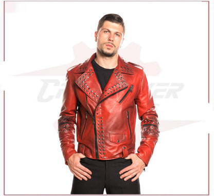 Vasco - Men's Studded Jacket in Genuine Bordeaux Leather CROSSOVER RACEWEARS