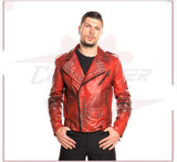 Vasco - Men's Studded Jacket in Genuine Bordeaux Leather CROSSOVER RACEWEARS