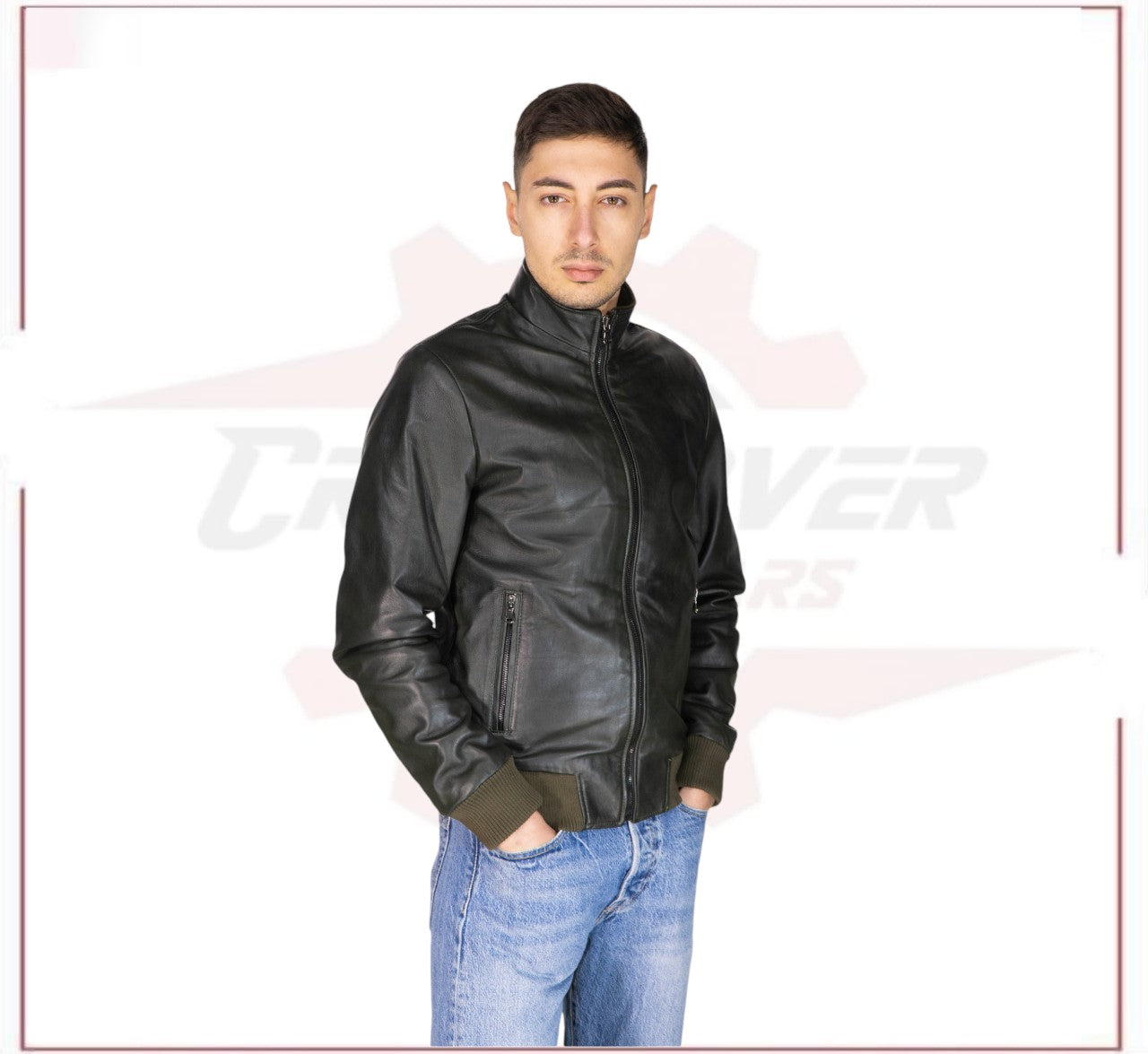Victor - Men's Bomber in Genuine Green Leather CROSSOVER RACEWEARS