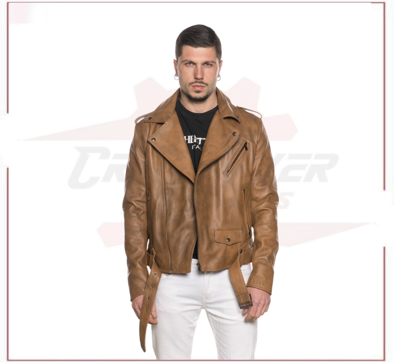 Men's jacket in Genuine Brown Leather CROSSOVER RACEWEARS