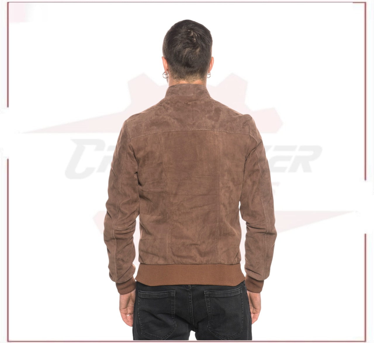 Victor - Men's Bomber Jacket in Genuine Dark Brown Suede Leather CROSSOVER RACEWEARS