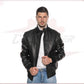 Black Bomber Jacket in real leather CROSSOVER RACEWEARS