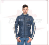 New Biker Man's Jacket in genuine Blue Leather CROSSOVER RACEWEARS