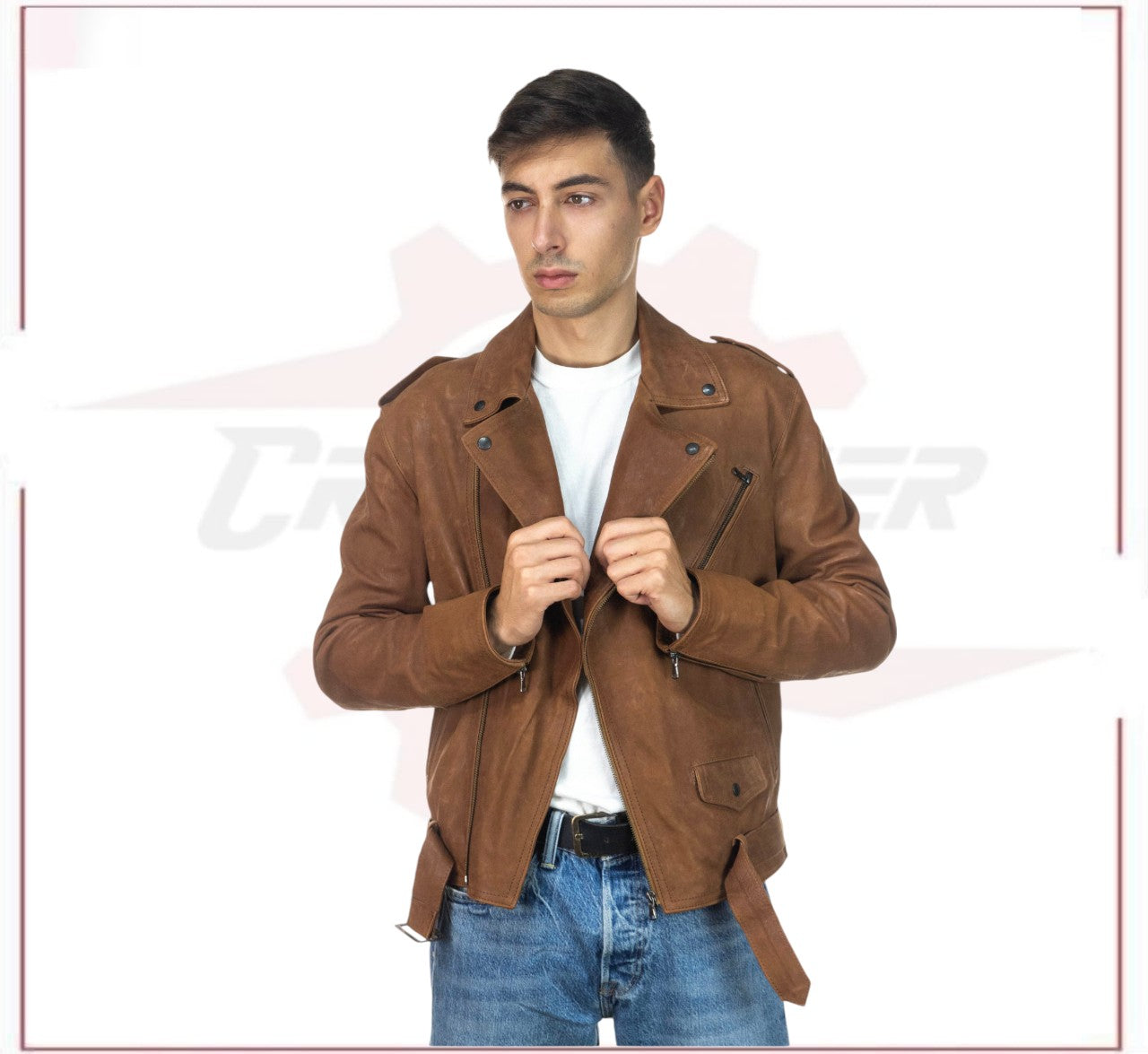 Men's jacket in Genuine Vintage Brown Leather CROSSOVER RACEWEARS