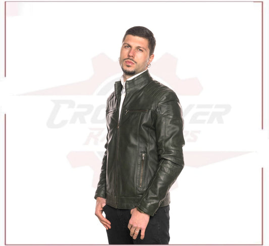 Attila - Biker Mens Genuine Green Leather CROSSOVER RACEWEARS