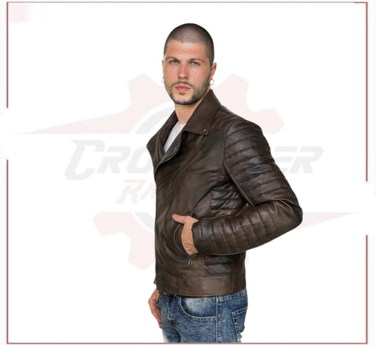 V248 - Men's Perfecto in Genuine Dark Brown Leather CROSSOVER RACEWEARS