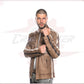 Biker Man's Jacket in genuine Brown Leather of Lamb CROSSOVER RACEWEARS