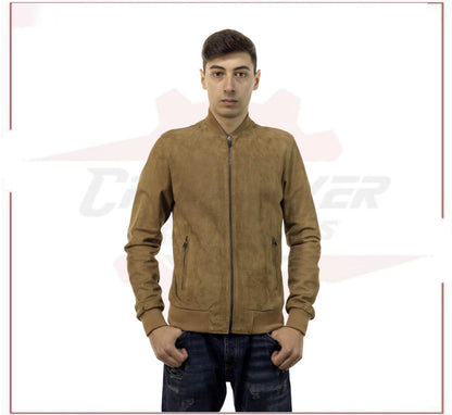 David - Men's Bomber Jacket in Genuine Honey Suede Leather CROSSOVER RACEWEARS