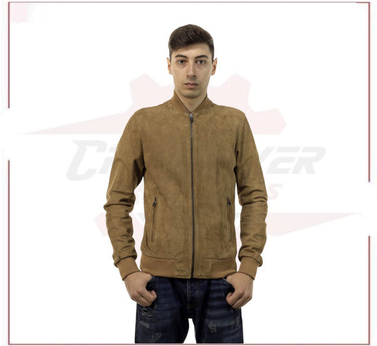 David - Men's Bomber Jacket in Genuine Honey Suede Leather CROSSOVER RACEWEARS