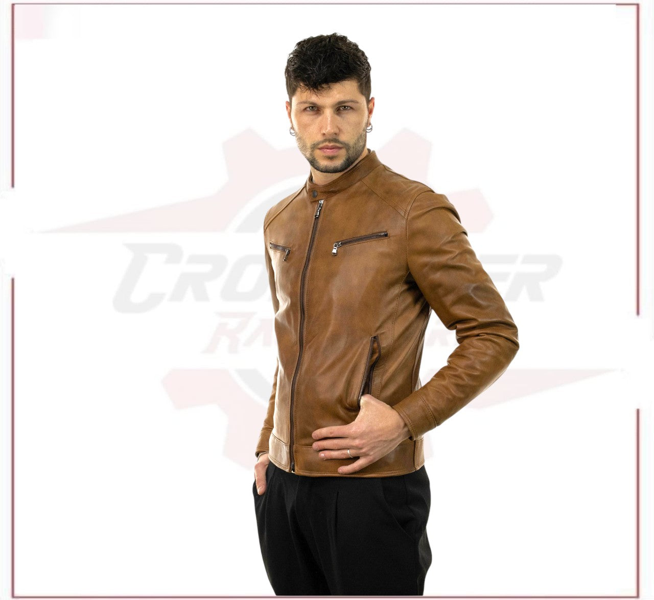 Men's Jacket in Genuine Brown Leather CROSSOVER RACEWEARS