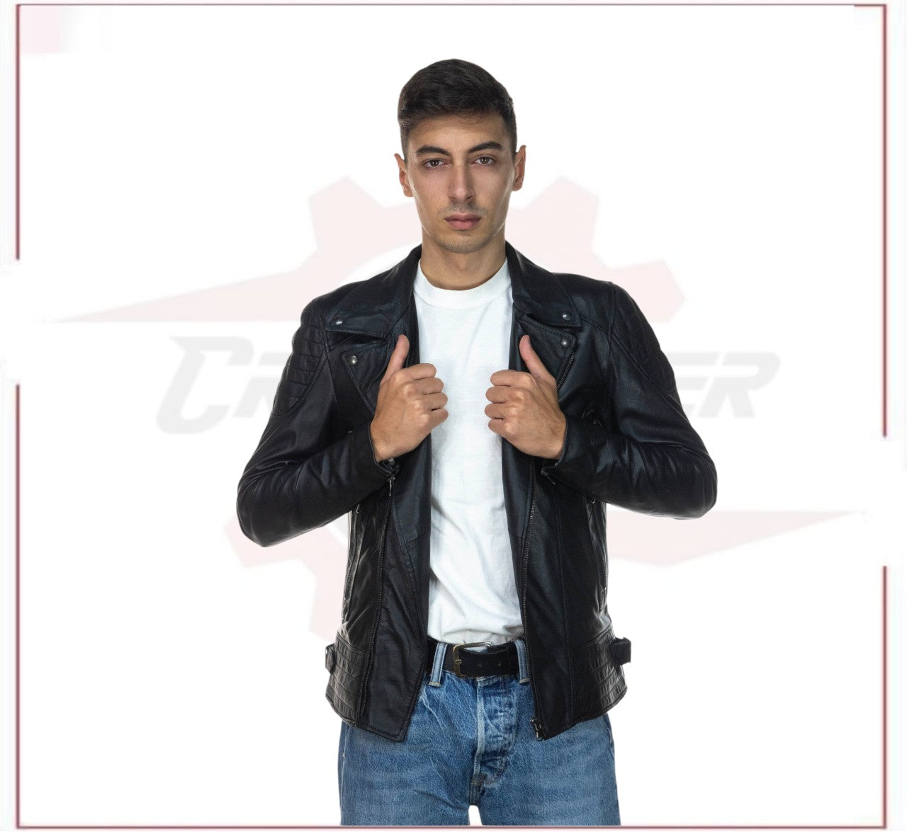 Men's Jacket in Genuine Black Leather CROSSOVER RACEWEARS