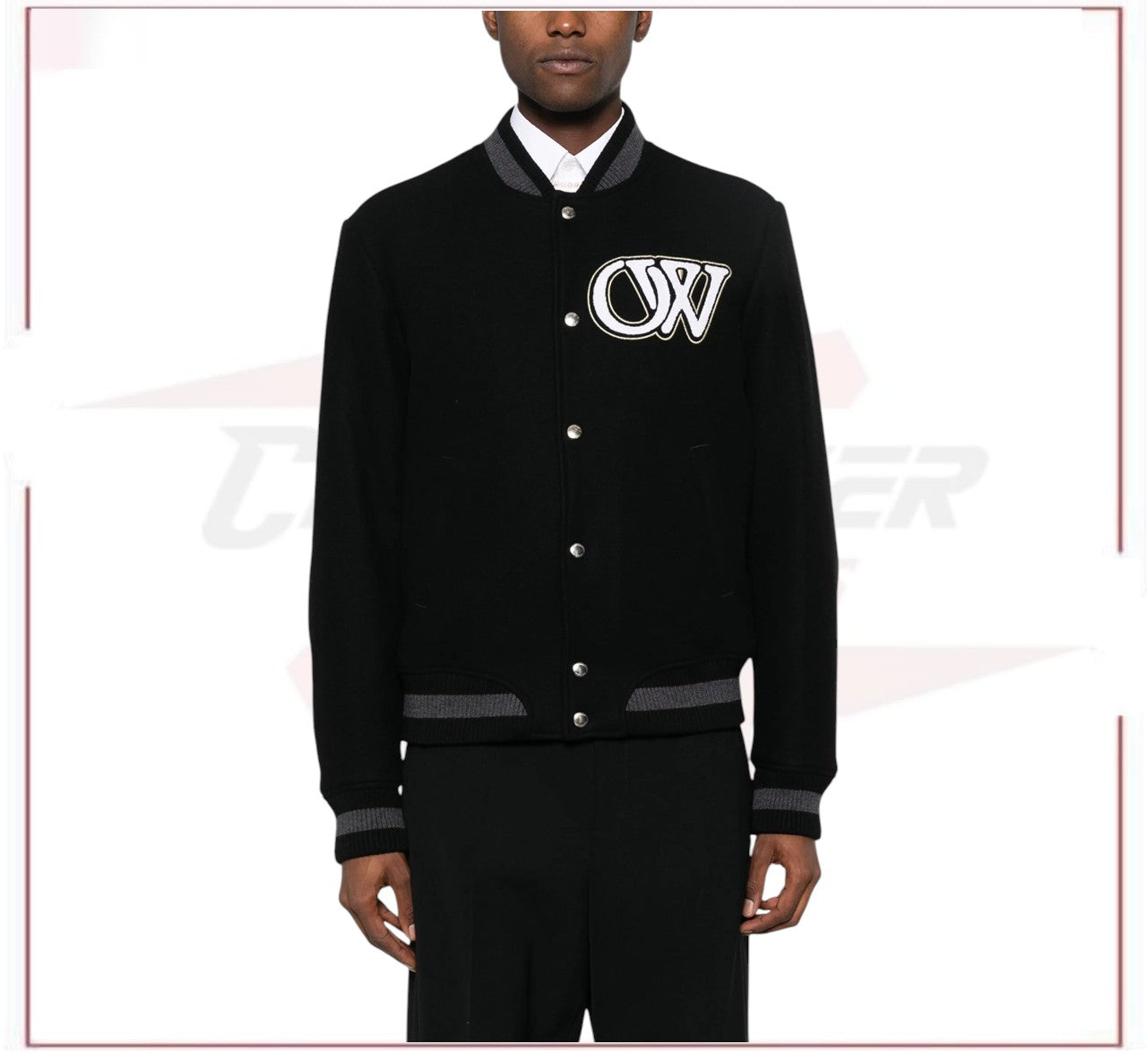 New Season  Off-White logo-appliqué varsity bomber jacket