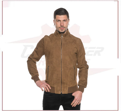 Victor - Men's Bomber Jacket in Genuine Honey Suede Leather CROSSOVER RACEWEARS
