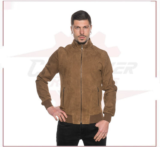 Victor - Men's Bomber Jacket in Genuine Honey Suede Leather CROSSOVER RACEWEARS
