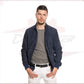 Victor - Men's Bomber Jacket in Genuine Dark Blue Suede Leather CROSSOVER RACEWEARS