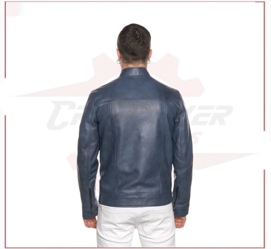 Men’s Blue jacket in genuine leather CROSSOVER RACEWEARS