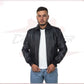 Men's Bomber Jacket in Genuine Black Leather CROSSOVER RACEWEARS
