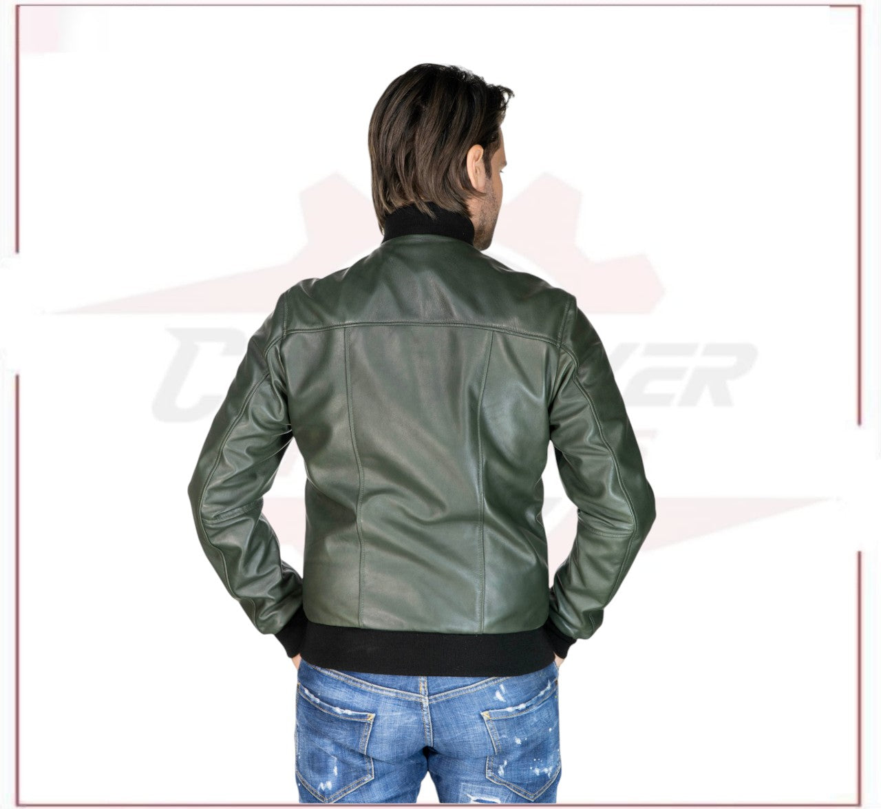 David - Men's Bomber Jacket in Green Genuine Leather CROSSOVER RACEWEARS