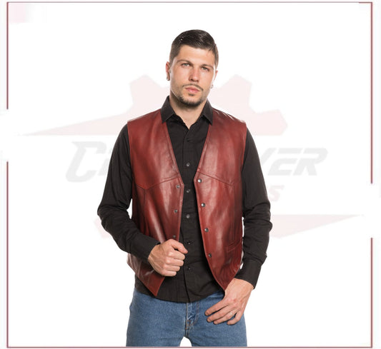 New Men's Vest in Genuine Bordeaux Leather CROSSOVER RACEWEARS