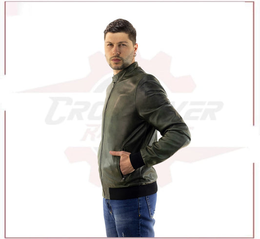 Bomber Napoli - Bomber Men in Genuine Green Leather CROSSOVER RACEWEARS