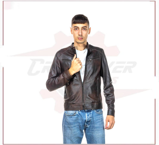 Men's Jacket in Genuine Dark Brown Leather CROSSOVER RACEWEARS