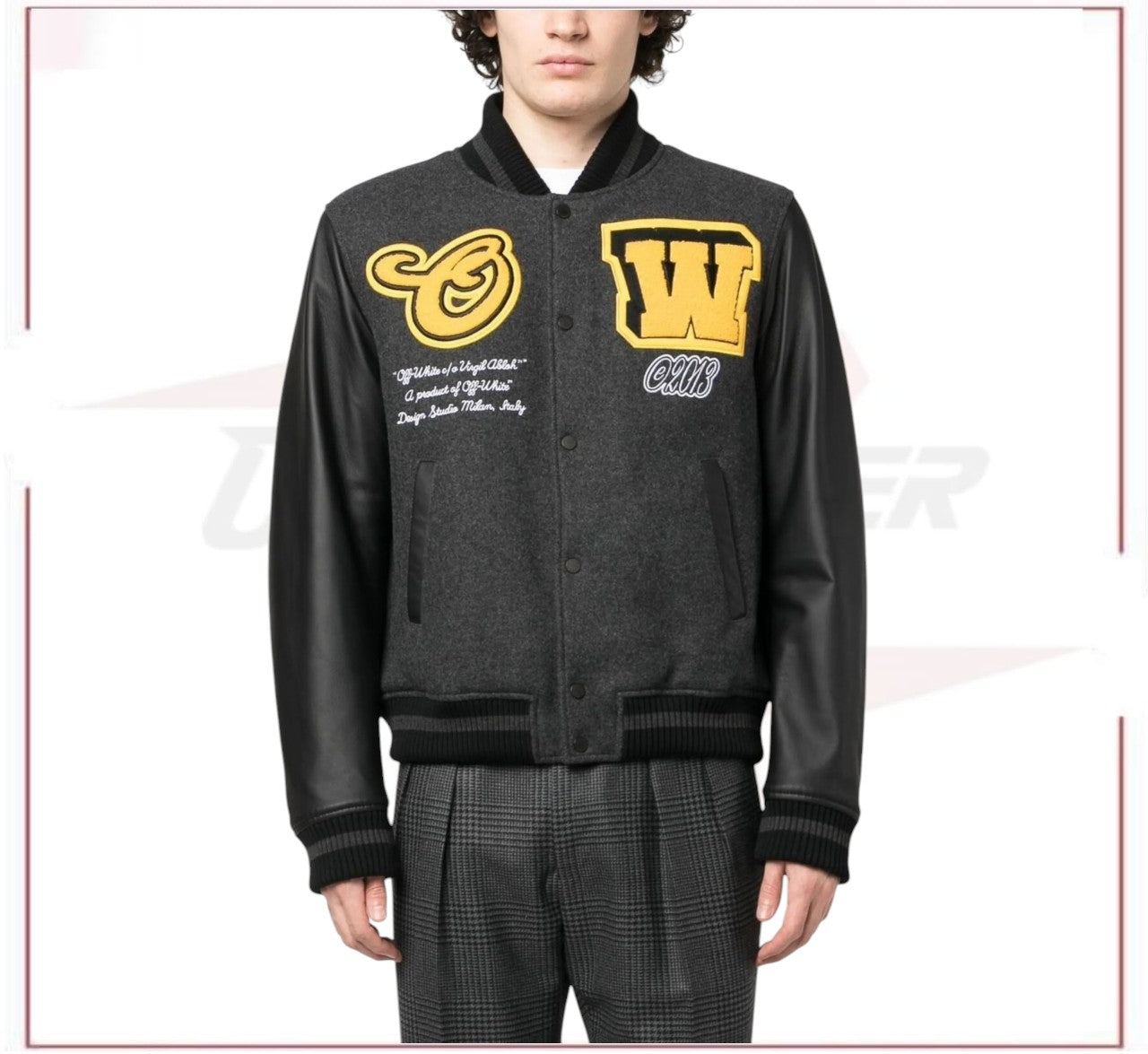Off-White logo-patch varsity bomber jacket