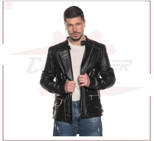 Rockstar - Men’s Black Genuine Leather Perfecto CROSSOVER RACEWEARS