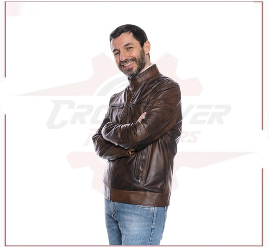Attila - Biker Mens Genuine Brown Leather CROSSOVER RACEWEARS