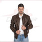 U03 - Men's Bomber Jacket in Genuine Dark Brown Leather CROSSOVER RACEWEARS