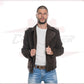 Men's jacket in Genuine Dark Brown Nubuck Leather CROSSOVER RACEWEARS