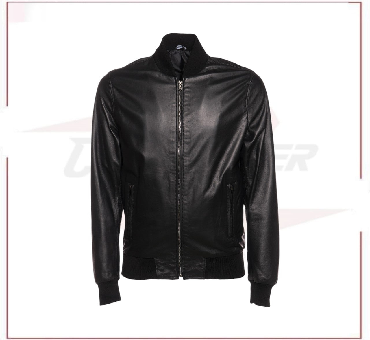 Men's Bomber Jacket in Genuine Black Leather CROSSOVER RACEWEARS