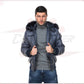 Boston - Men's Down Jacket in Genuine Blue Leather CROSSOVER RACEWEARS