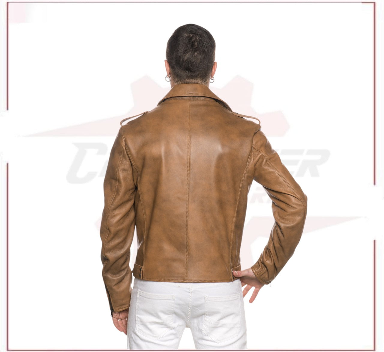 Men's jacket in Genuine Brown Leather CROSSOVER RACEWEARS