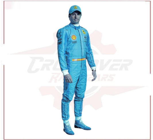 New 2024 Carlos Sainz jr Miami Grand Prix Scuderia Ferrari F1 Team Racing Suit - CROSSOVER RACEWEARS 