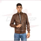 Men's Bomber - Men's Bomber Jacket in Genuine Brown Leather CROSSOVER RACEWEARS