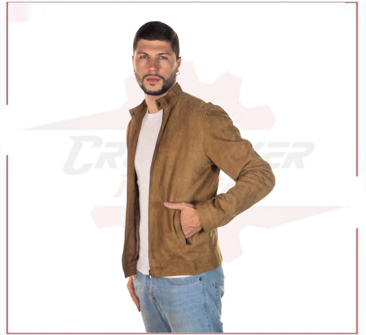 U010 - Men's Jacket in Genuine Honey Suede Leather CROSSOVER RACEWEARS