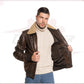 Pilota - Men's Bomber Jacket in Genuine Dark Brown Leather with Real Brown Shearling Collar CROSSOVER RACEWEARS