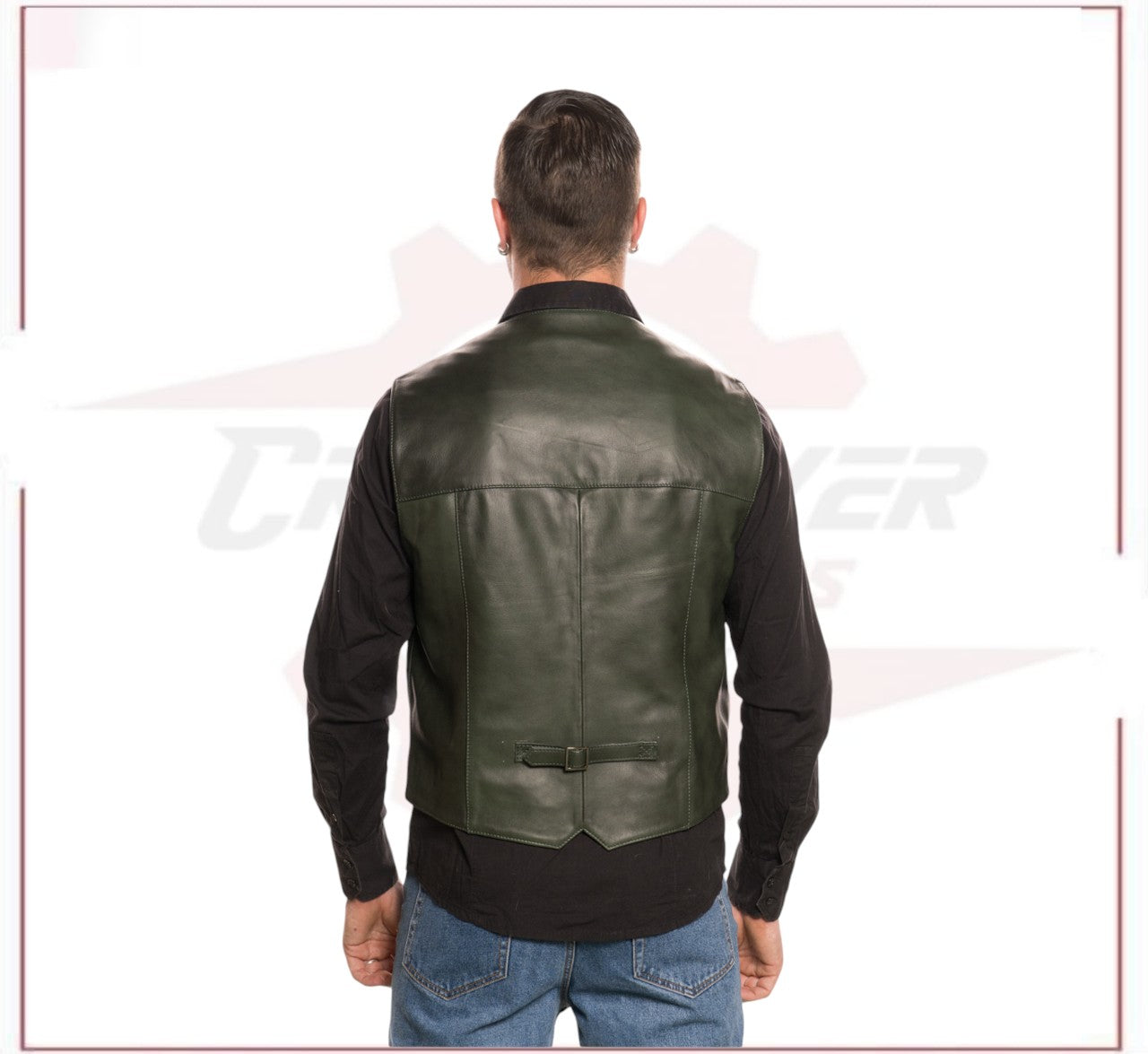 Men's Vest in Genuine Green Leather CROSSOVER RACEWEARS