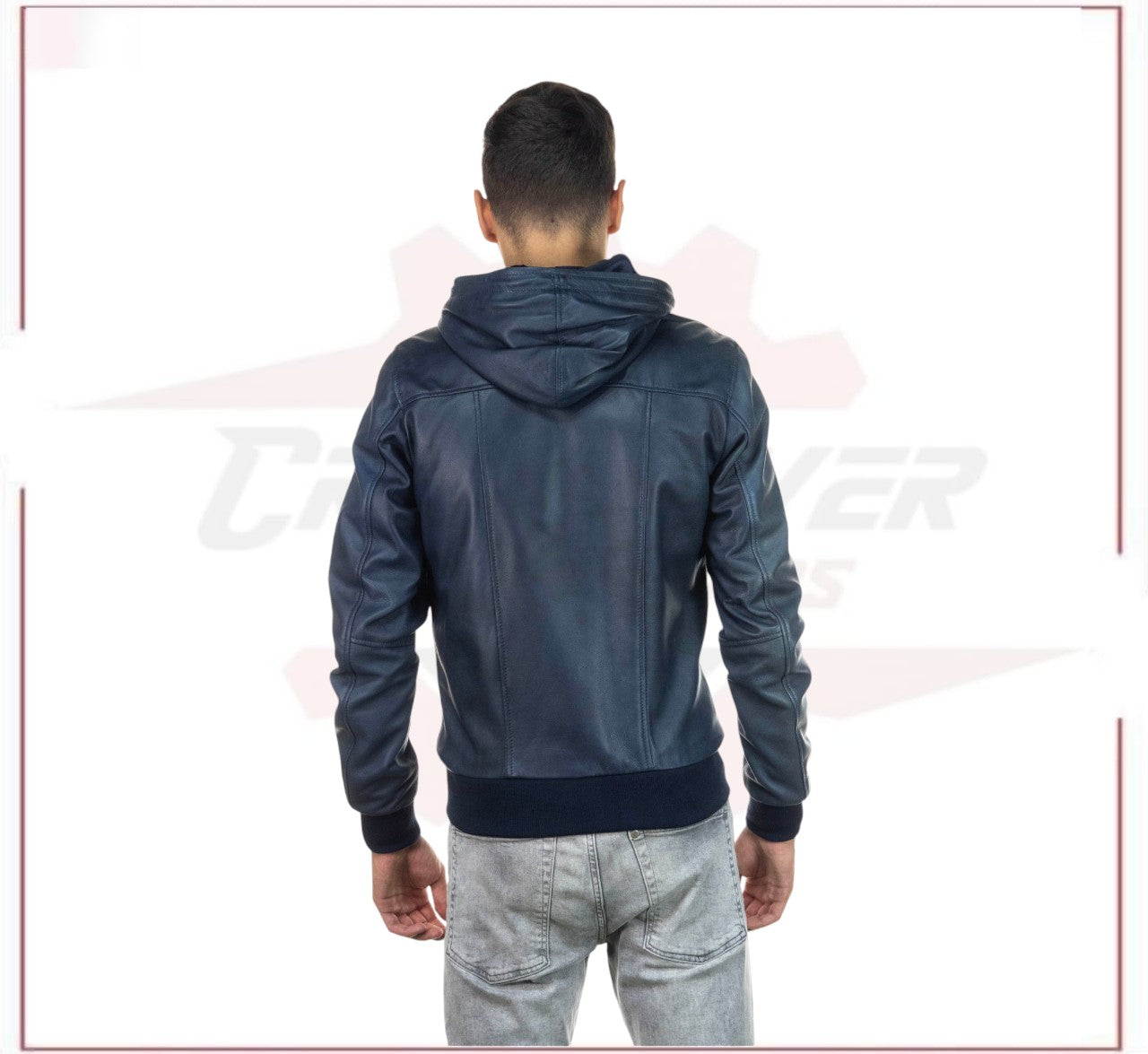 Bomber Napoli Cap - Men's Bomber Jacket in Genuine Blue Leather CROSSOVER RACEWEARS