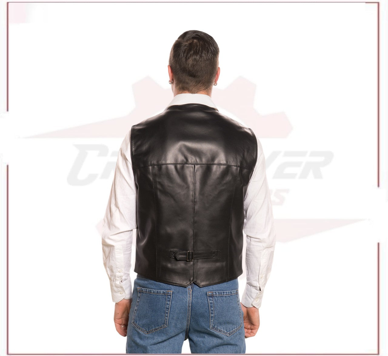 New Men's Vest in Genuine Black Leather CROSSOVER RACEWEARS