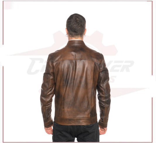 Men's Jacket in Genuine Brown Leather CROSSOVER RACEWEARS