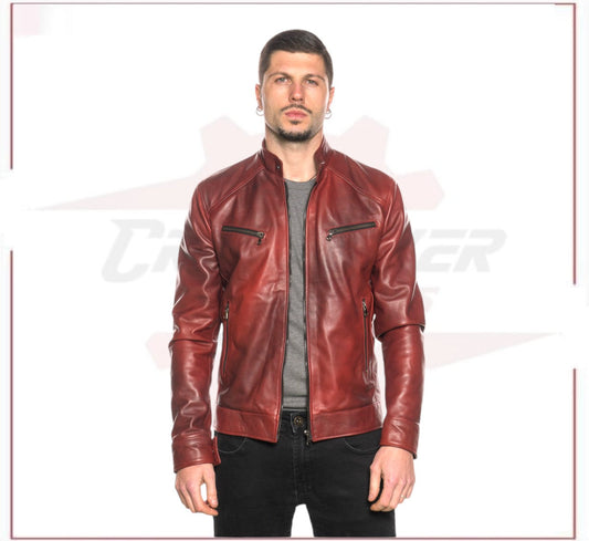 Men's Jacket in Genuine Bordeaux Leather CROSSOVER RACEWEARS