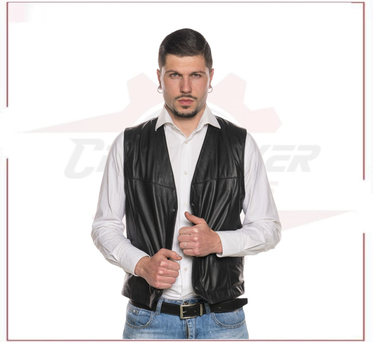 Gianni - Men's Vest in Genuine Black Leather CROSSOVER RACEWEARS