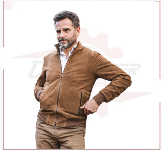 Victor - Men's Bomber Jacket in Genuine Honey Suede Leather CROSSOVER RACEWEARS