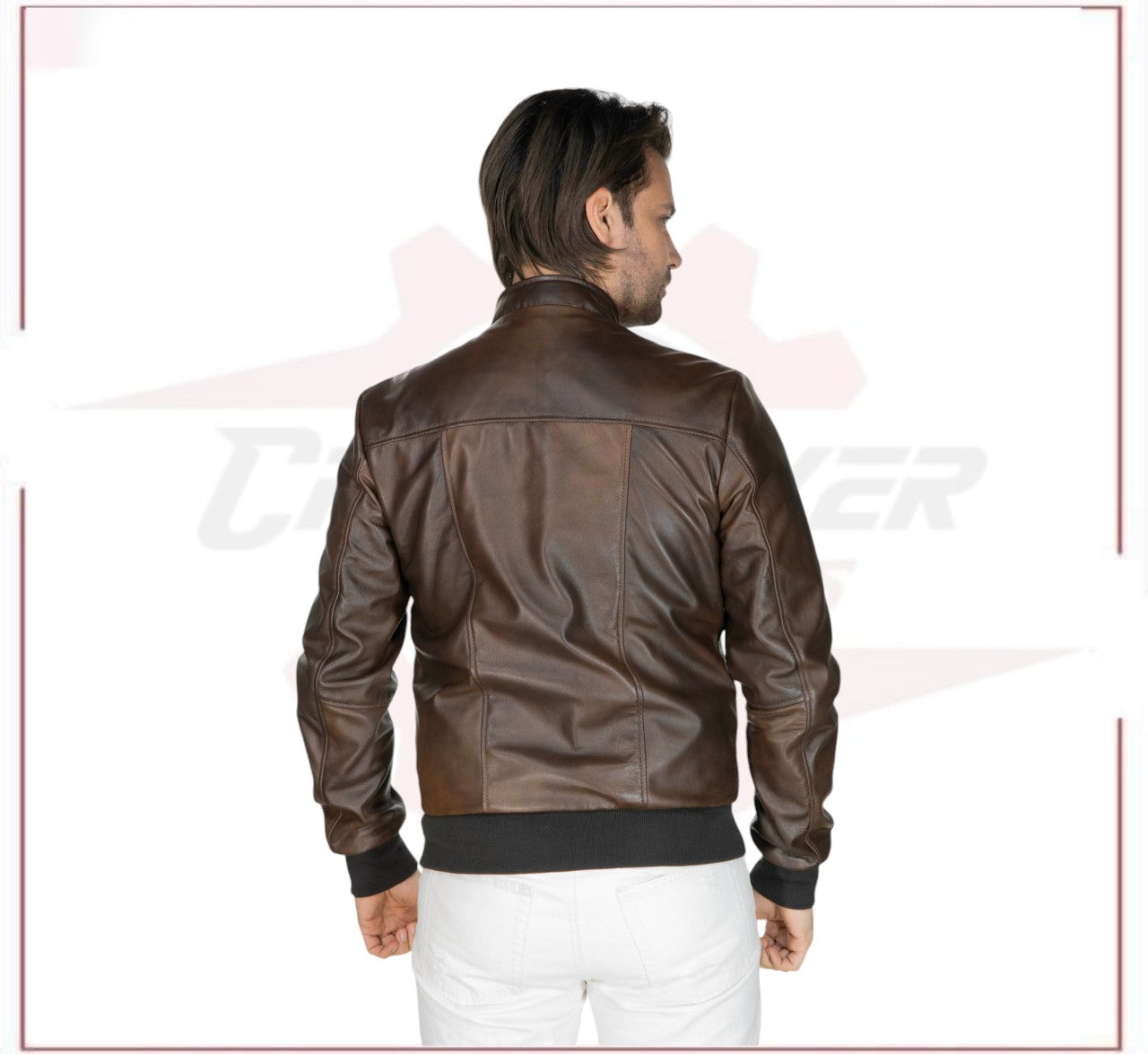 Victor - Men's Bomber in Genuine Dark Brown Leather CROSSOVER RACEWEARS