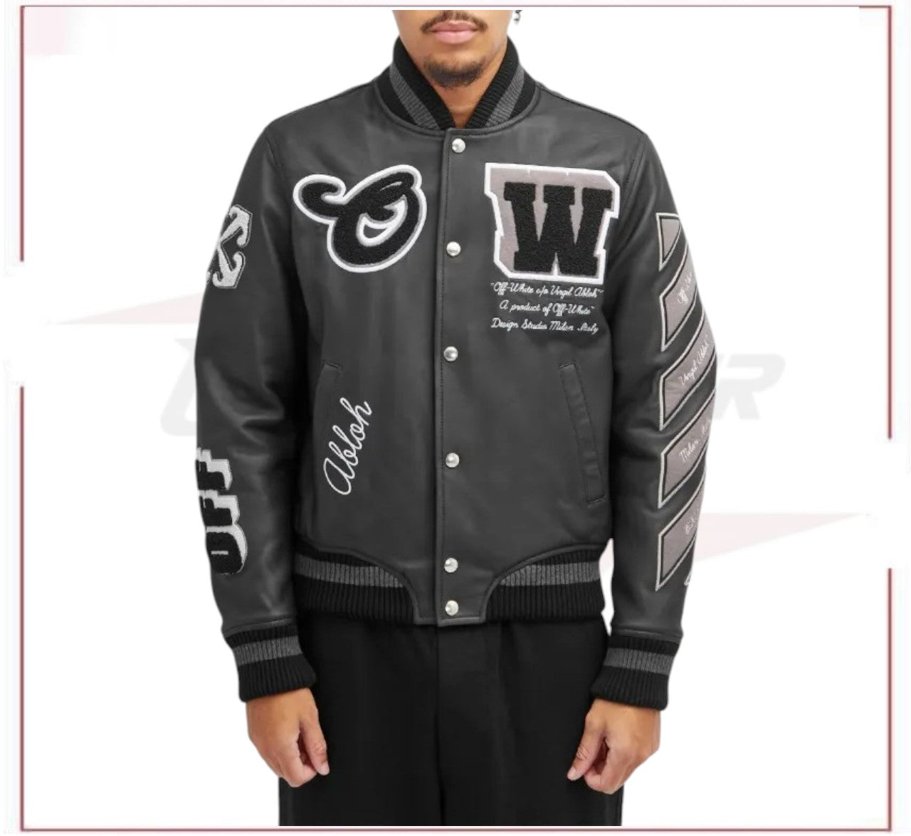 Off-White Leather Varsity Jacket