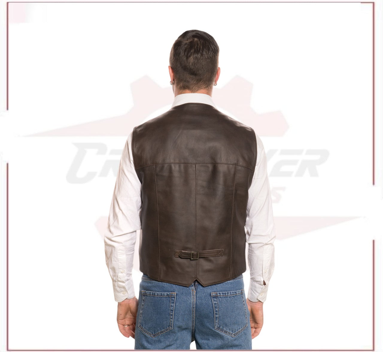 Men's Vest in Genuine Dark Brown Leather CROSSOVER RACEWEARS
