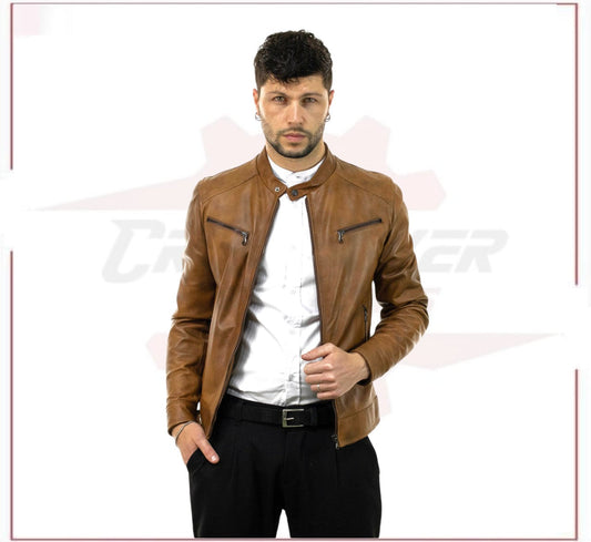 Men's Jacket in Genuine Brown Leather CROSSOVER RACEWEARS