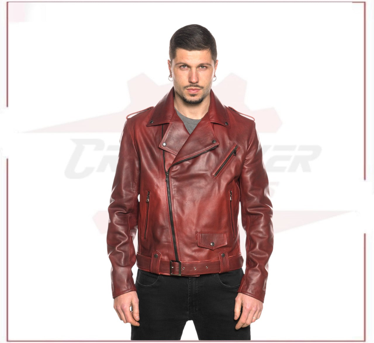 Men's jacket in Genuine Bordeaux Leather CROSSOVER RACEWEARS